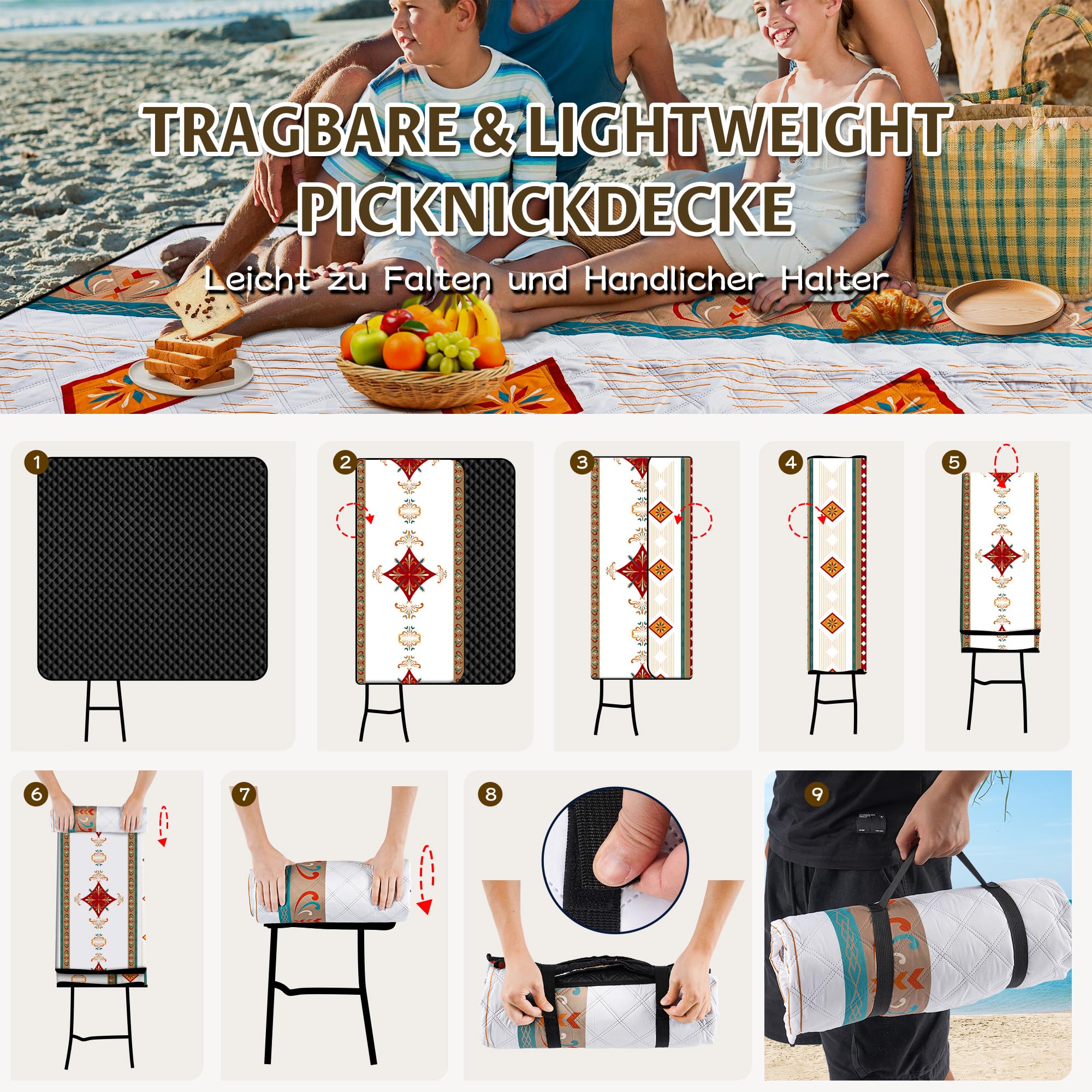Coperta Picnic Impermeabile 200x200cm Lavabile in Lavatrice (Rosso)
