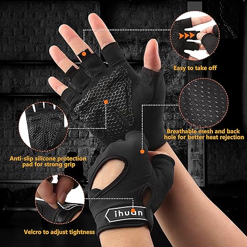Miniatura 5 de ihuan Nuevos guantes de entrenamiento transpirables para mujeres y hombres, no más sudor y protección completa de la palma de la mano, ejercicio,