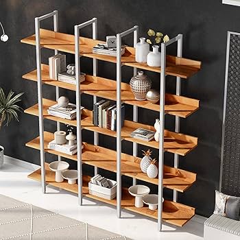 A*0様 industrial shelf 5段 ビンテージ ブラウンIPR80 5 Tier Bookcase Home Office Open Bookshelf, Vintage