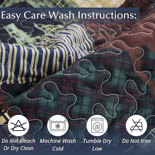 Miniatura 4 de Virah Bella Juego de ropa de cama King Lodge de 3 piezas  Parche de desierto  Juego de edredón reversible de campo rústico con fundas de almohada