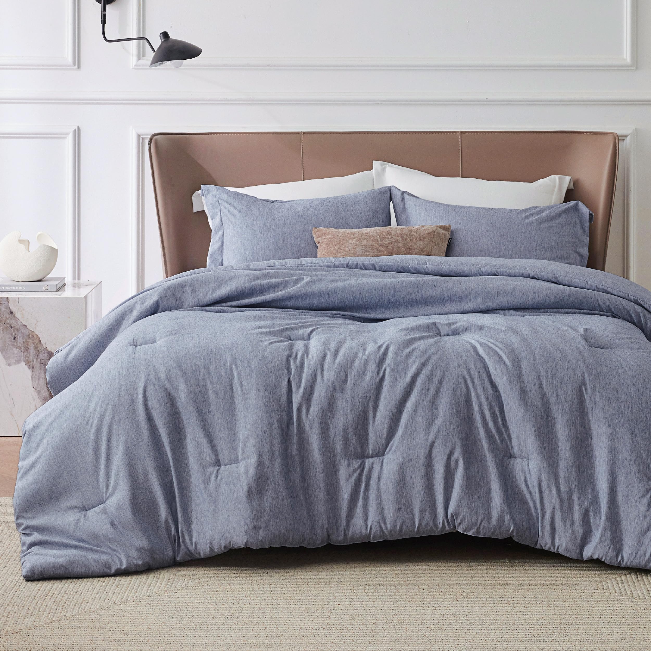 Bedsure Navy Blue King Size Comforter Set, Cationic Dyed Bed Set 3 Pcs