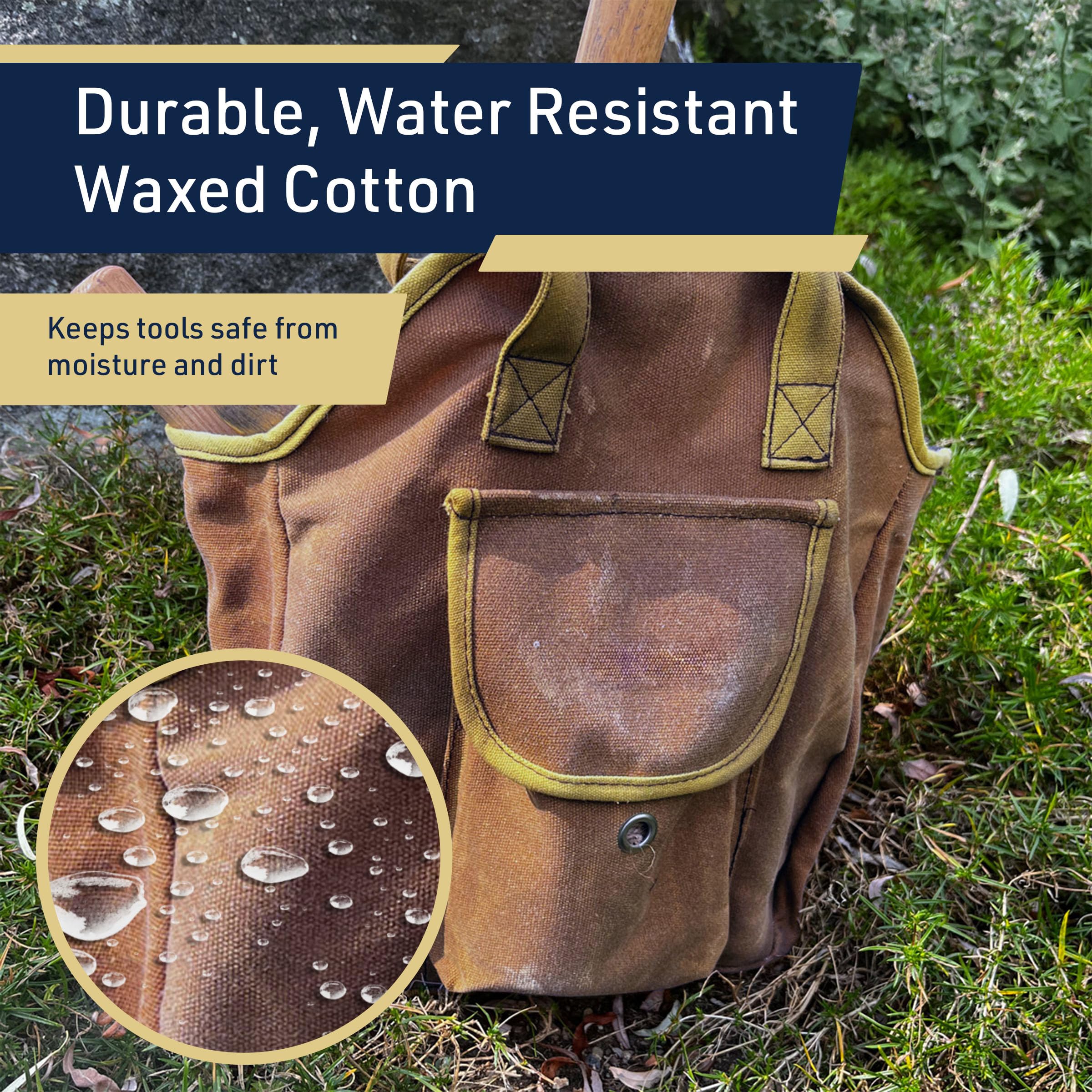 Bolsa de herramientas de jardín – Bolsa de lona encerada resistente de 12 x 14 pulgadas con 6 bolsillos interiores y 3 exteriores para organizar herramientas de jardinería – Regalos de jardinería para
