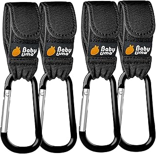Baby Uma Baby Stroller Hooks for Bags - 4-Pack of Stroller Clips for Diaper Bag, Carry 11 lbs per Stroller Carabiner Clip, Adjustable Stroller Straps, Bag Hook, Universal Stroller Accessories