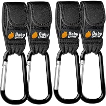 Baby Uma Baby Stroller Hooks for Bags - 4-Pack of Stroller Clips for Diaper Bag, Carry 11 lbs per Stroller Carabiner Clip, Adjustable Straps, Stroller Hook, Universal Baby Essentials & Accessories