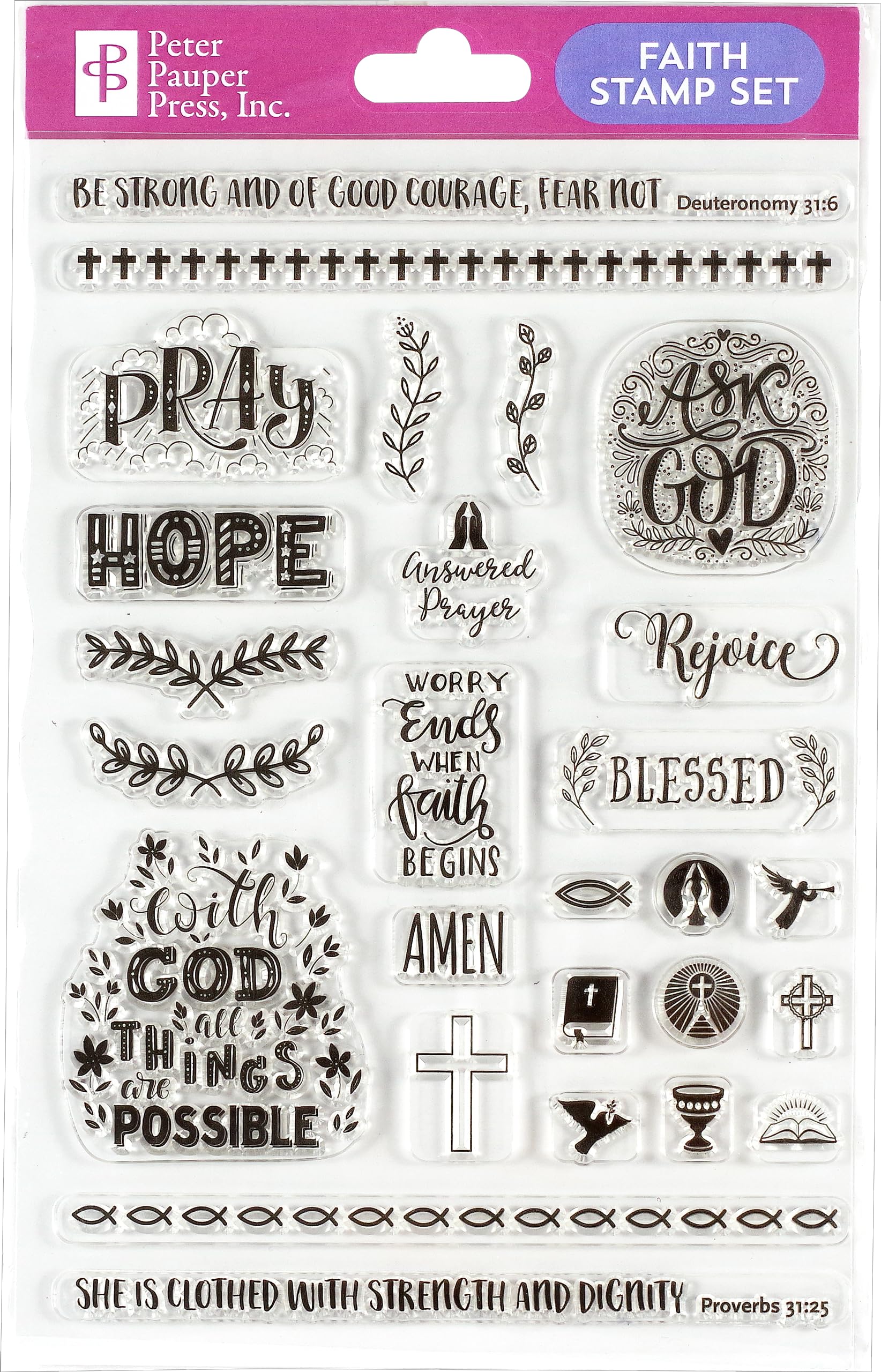 Faith Clear Stamp Set (27 individual stamps), White