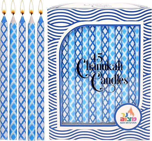 Velas de Hanukkah de tamaño estándar Velas de Canukah grabadas con diamantes azules y blancos que se adaptan a la mayoría de menorás Cera de
