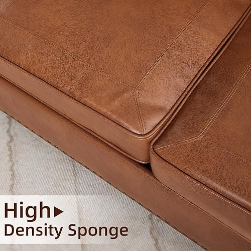 Miniatura 4 de WILLOVE Sofá clásico de piel sintética de 79 pulgadas, sofá clásico de cuero de 3 plazas con brazo enrollado y ribete de cabeza de clavo, moderno