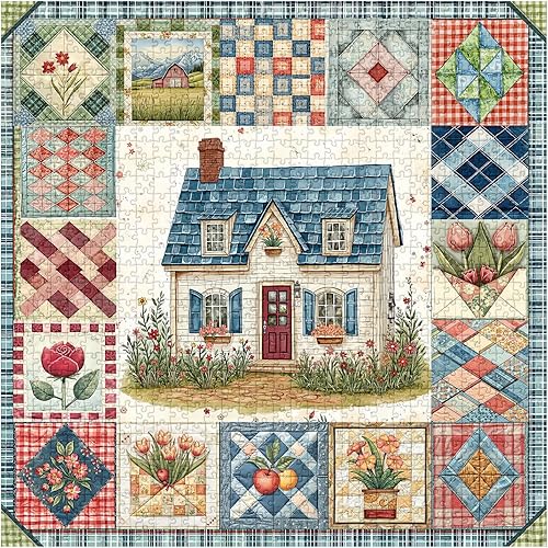 Miniatura 2 de Rompecabezas de retazos para adultos de 1000 piezas, rompecabezas de collage vintage de PICKFORU para casa, rompecabezas retro con patrón de flores