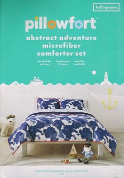 Pillowfort Abstract Adventure Microfiber Navy Blue Comforter Set with 2 Shams: Full/Queen