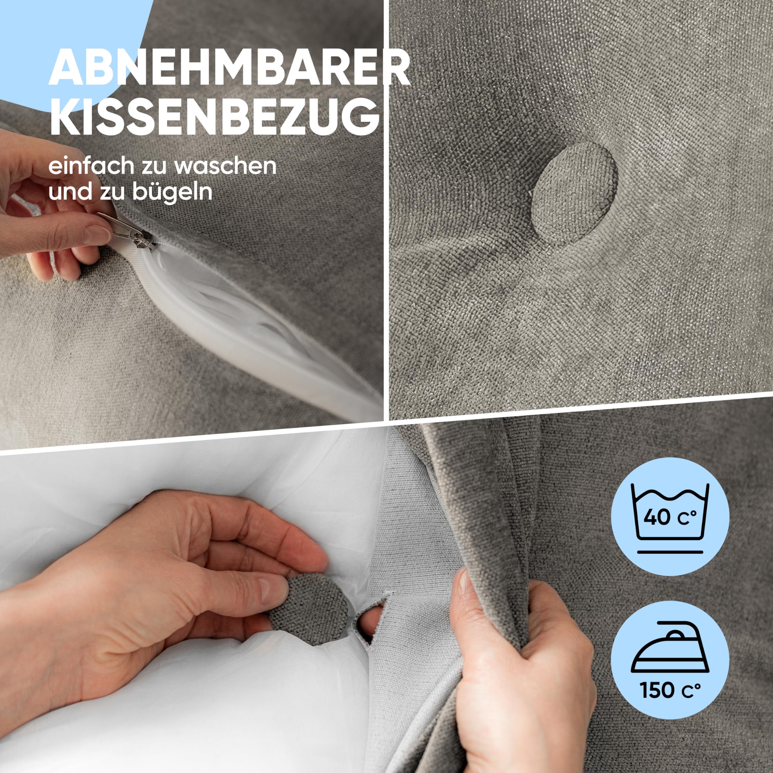 Coussin De Dossier Triangulaire Pour Lit Et Canapé - Soutien Lombaire Avec Poche - Gris 200cm