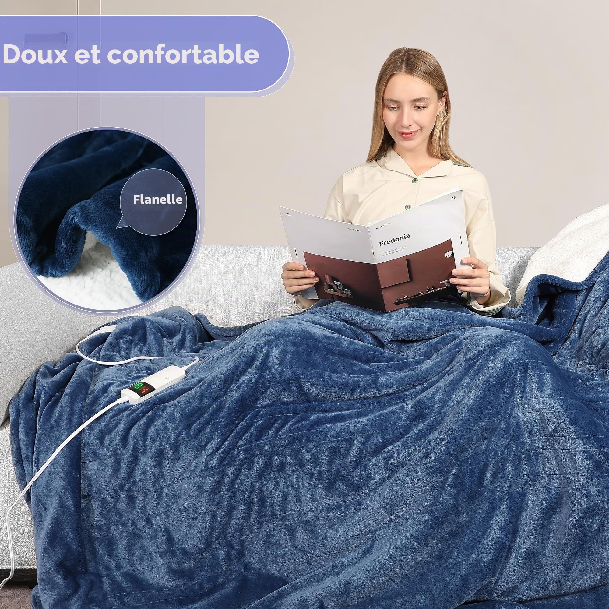 Couvertures électriques chauffantes Couverture chauffante Rapide - Couvertures de lit en Flanelle Douce et de 150 x 200 cm 10 Niveaux De Couleur Grise (Blue, 150 x 200 cm)