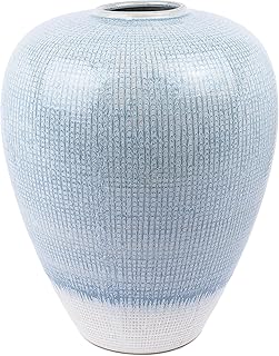 Light Blue Textured Jar Vase - Soft Blue Ceramic Decorative Vase with Ri...