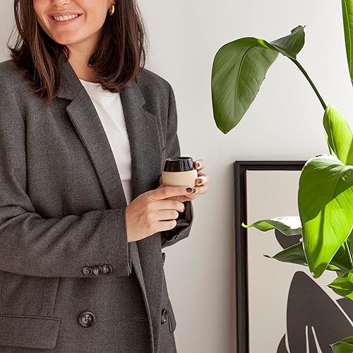 Miniatura 6 de Juego de 4 tazas de café espresso de cerámica, capacidad de 4.5 onzas, tazas de café pequeñas y modernas, aptas para lavavajillas, tazas de café