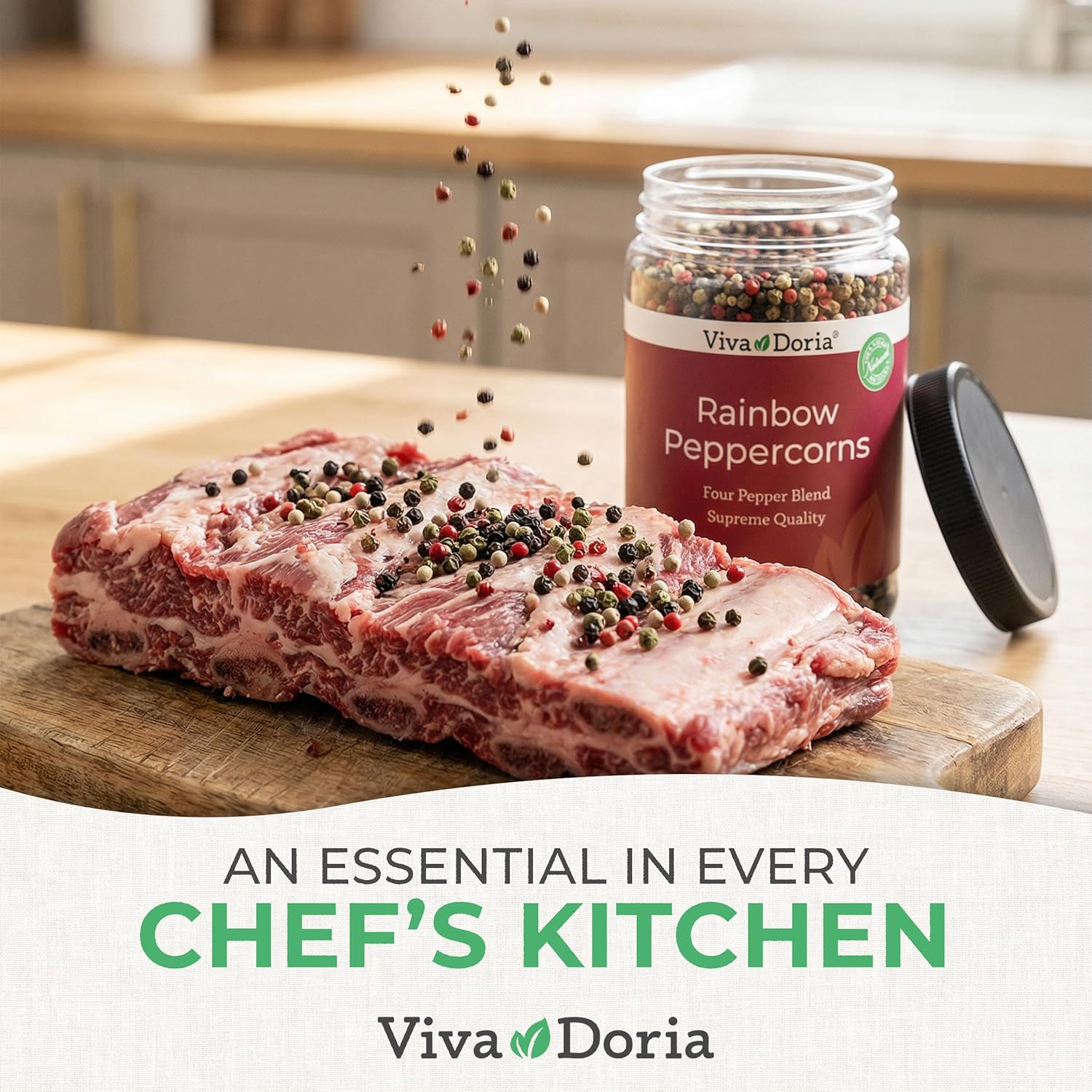 Viva Doria Rainbow Blend Peppercorn, Steam Sterilized Whole Black/Green Pepper, Whole Pink/White Pepper, 16 Oz, For Grinder Refills