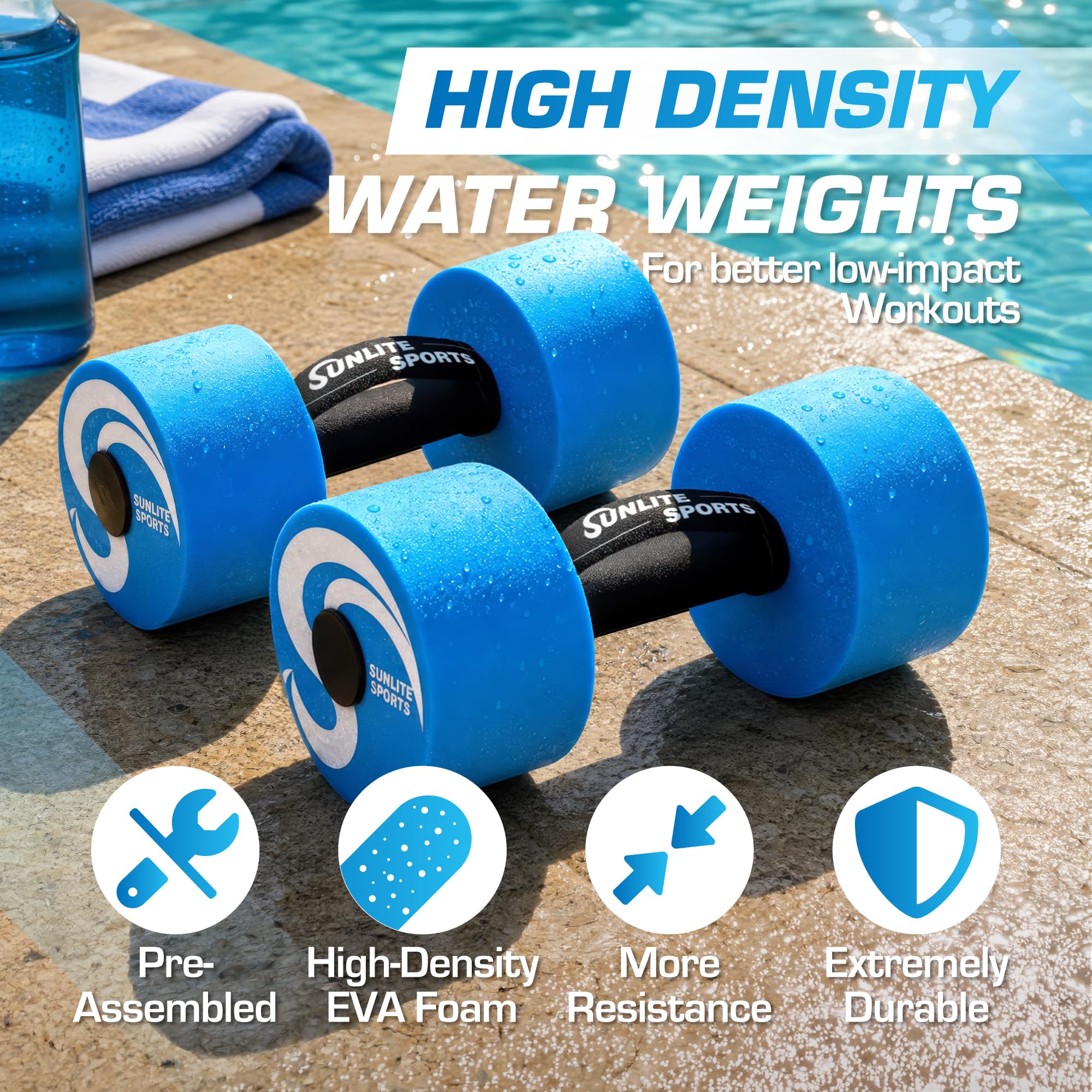 Sunlite Sports Hochdichtes EVA-Schaum-Hantel-Set, Wassergewicht, Schwimmgürtel, weich gepolstert, Wassergymnastik, Aqua-Therapie, Pool-Fitness, Wasserübung