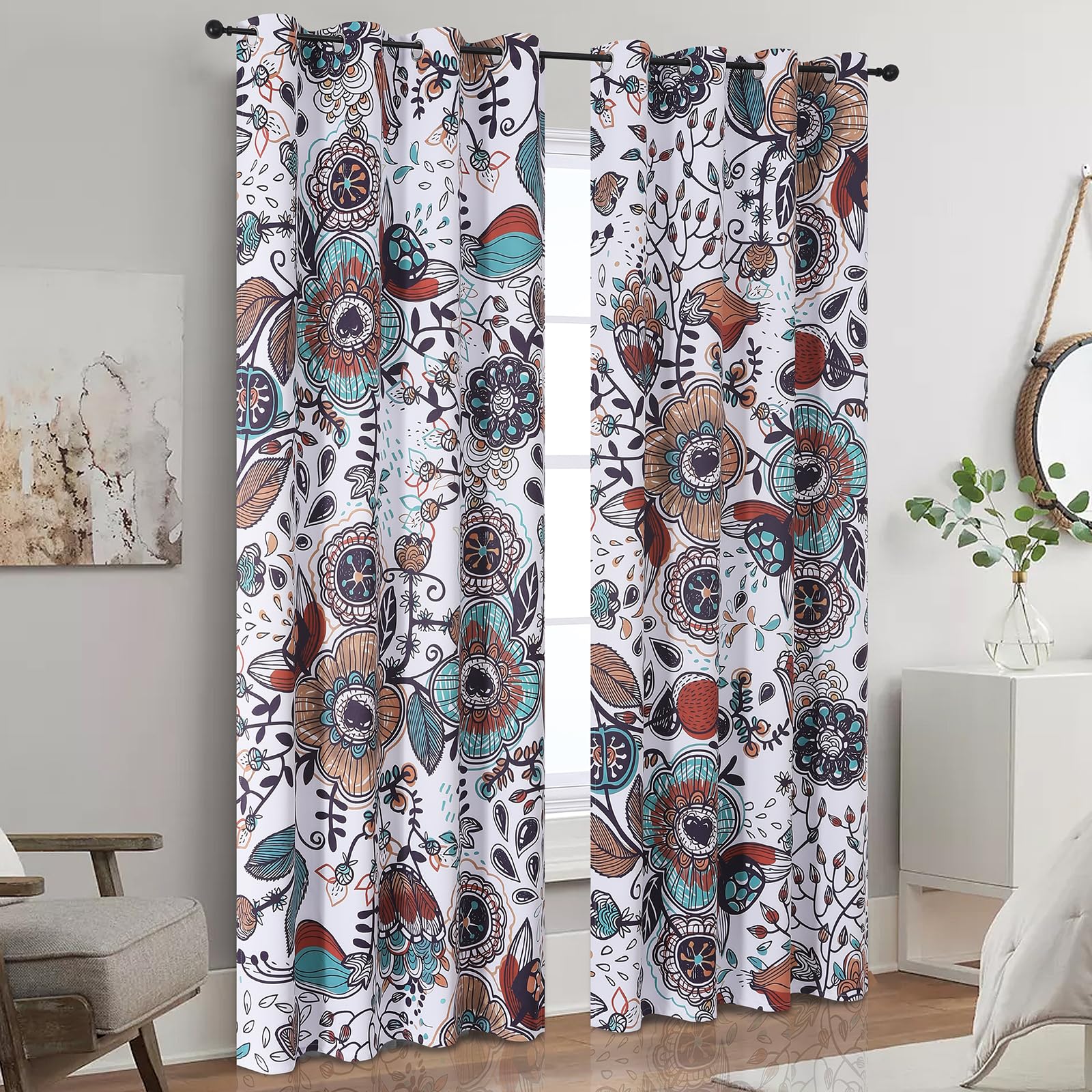 VEHEDE Colorful Flowers Room Darkening Curtains - Image 2