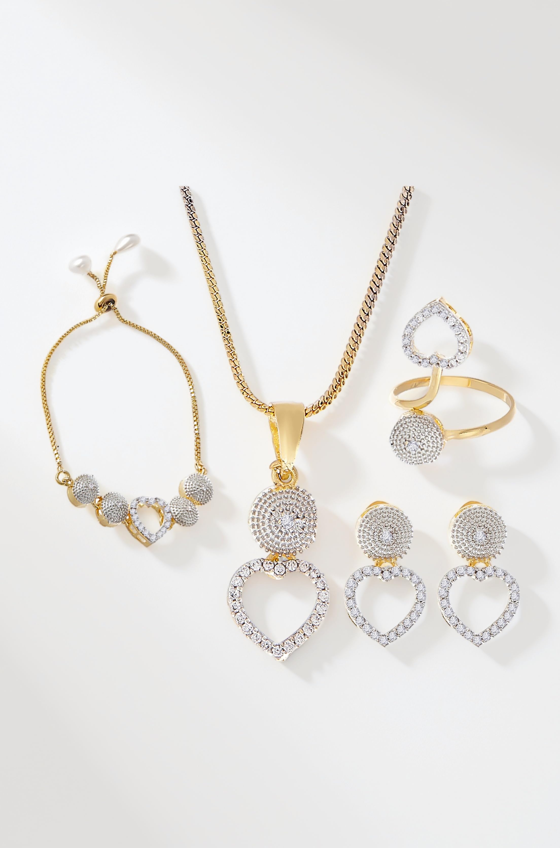 Jewellery Set for Women American Diamond Necklace Set with Earrings, Bracelet and Ring Jewellery for Girls and Women
