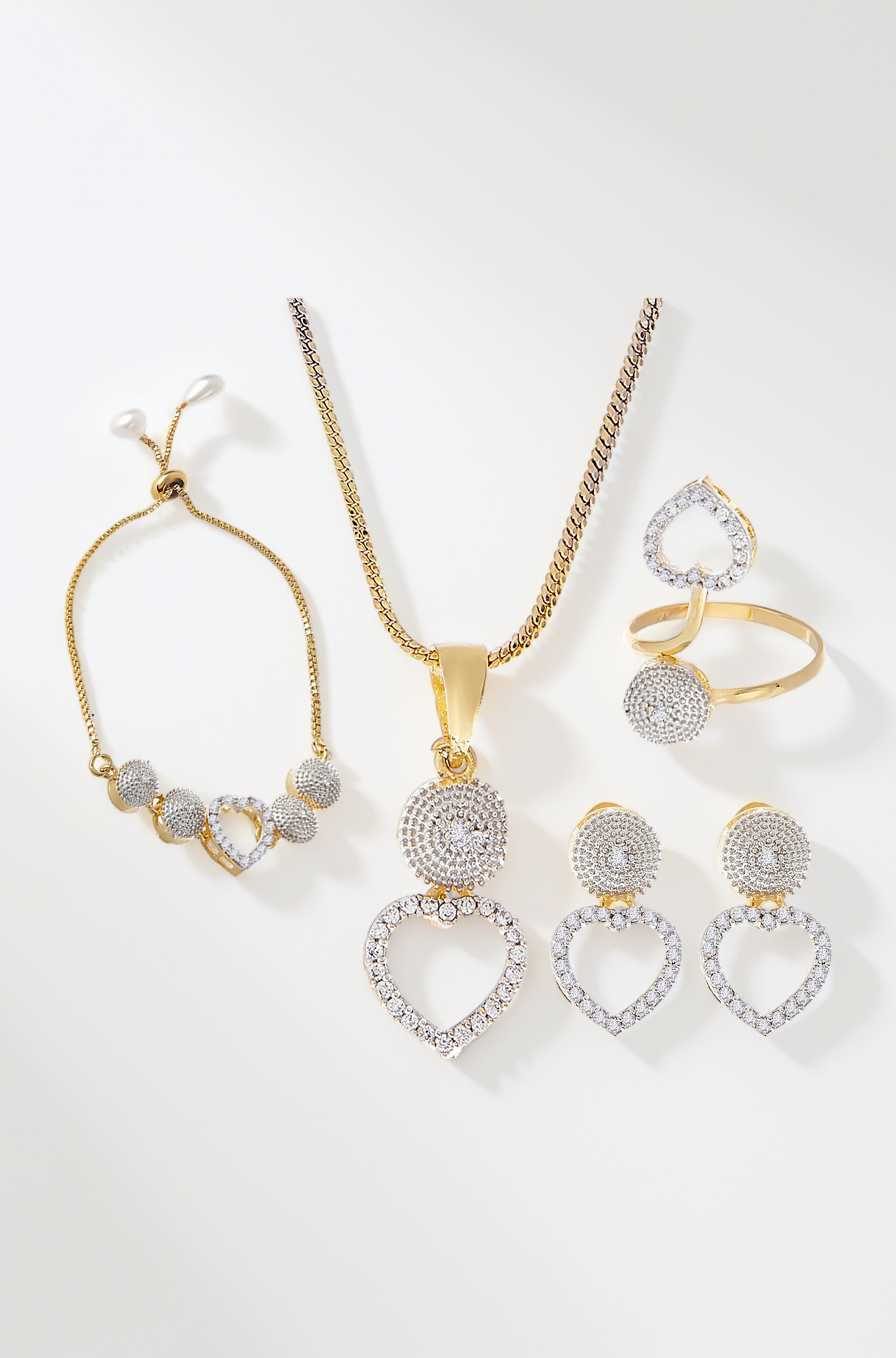 Jewellery Set for Women American Diamond Necklace Set with Earrings, Bracelet and Ring Jewellery for Girls and Women