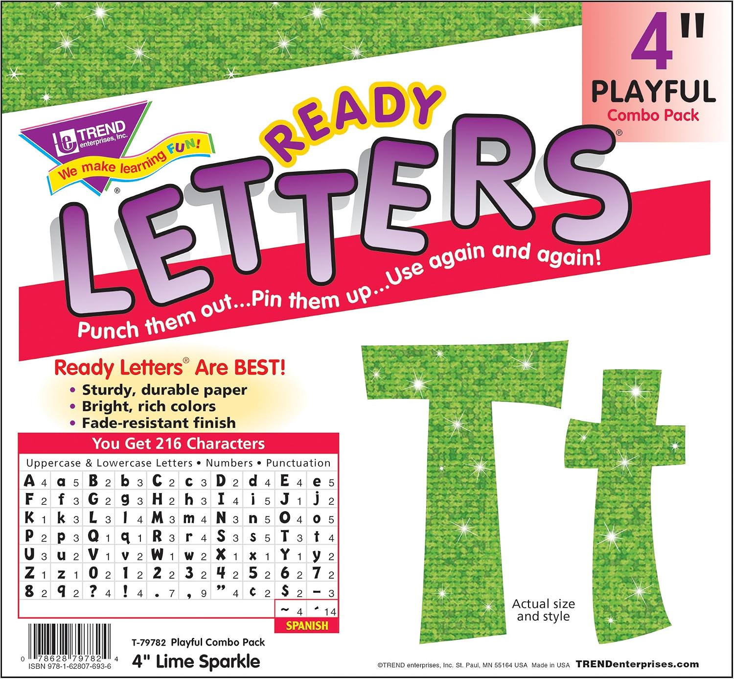 TREND enterprises, Inc. T-79782 Lime Sparkle 4" Playful Combo Ready Letters image 3