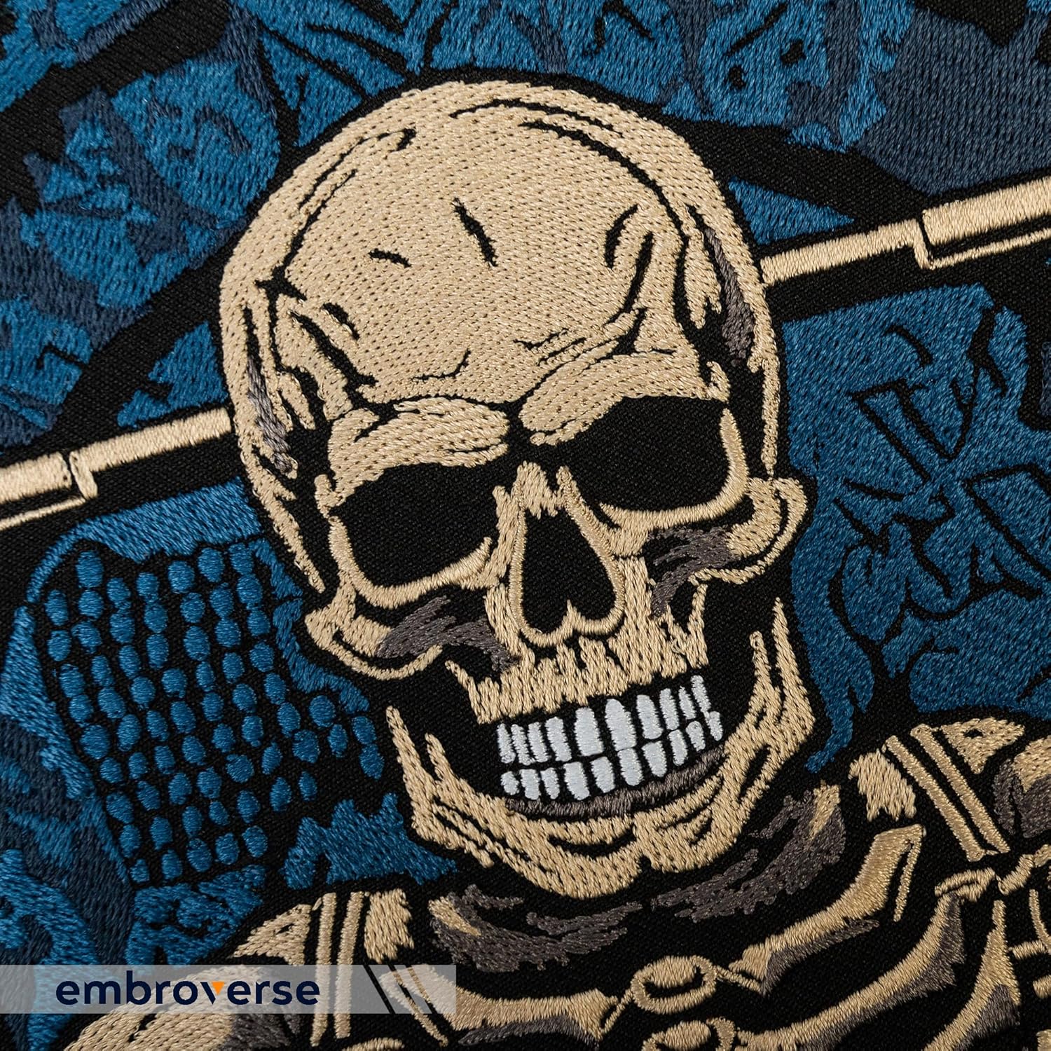 EMBROVERSE No Pain No Gain Skeleton Embroidered Patch - Fitness Motivational Workout with Barbell, Gym Weightlifting Back Jacket Iron-On Accessory, Gray, 10 x 9.6 inches