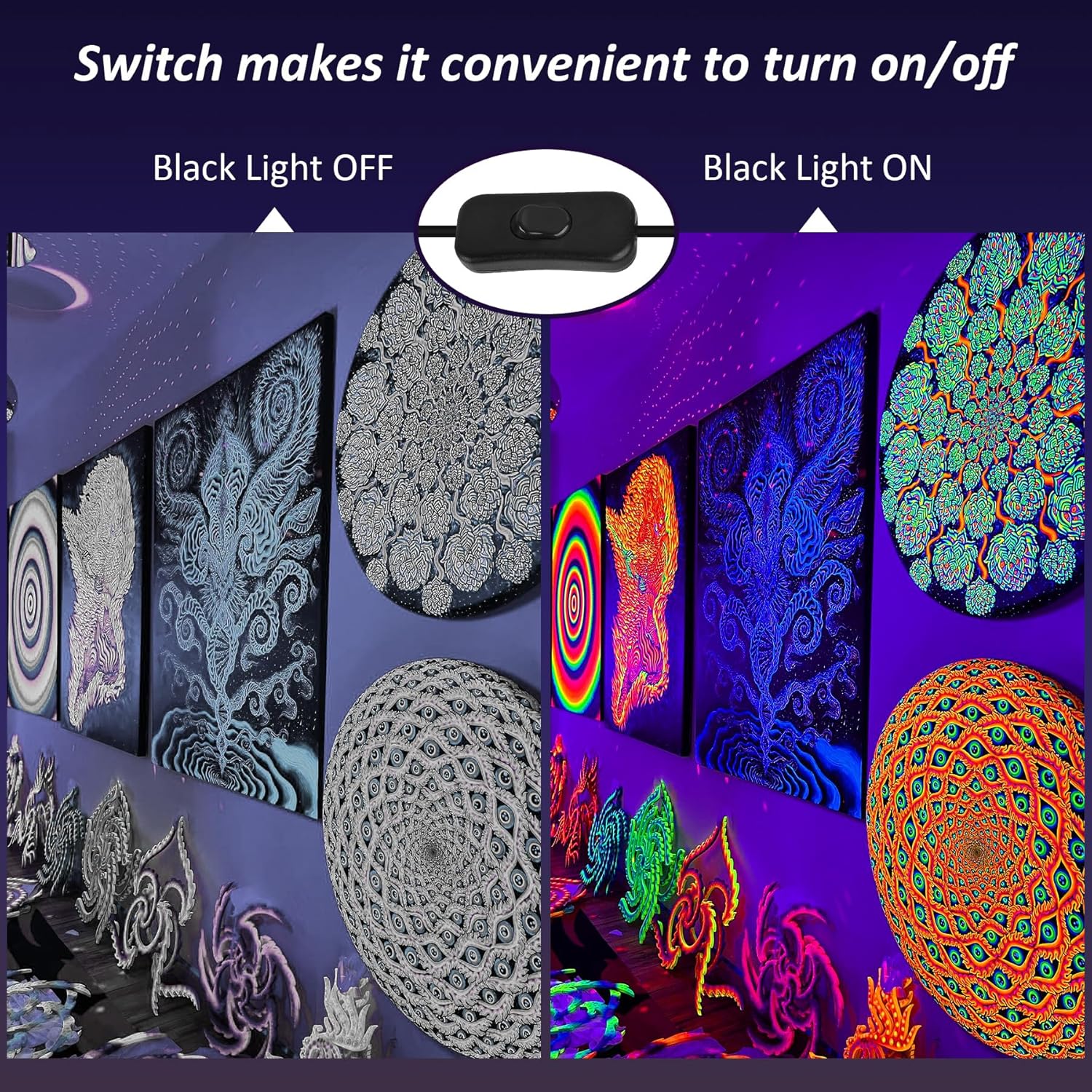 30W Black Lights, 4 Pack LED Blacklight Flood Light with Plug, IP66 Waterproof Black Lights for Glow Party, Glow in The Dark, Stage Lighting, Body Paint, Fluorescent Poster, Neon Glow