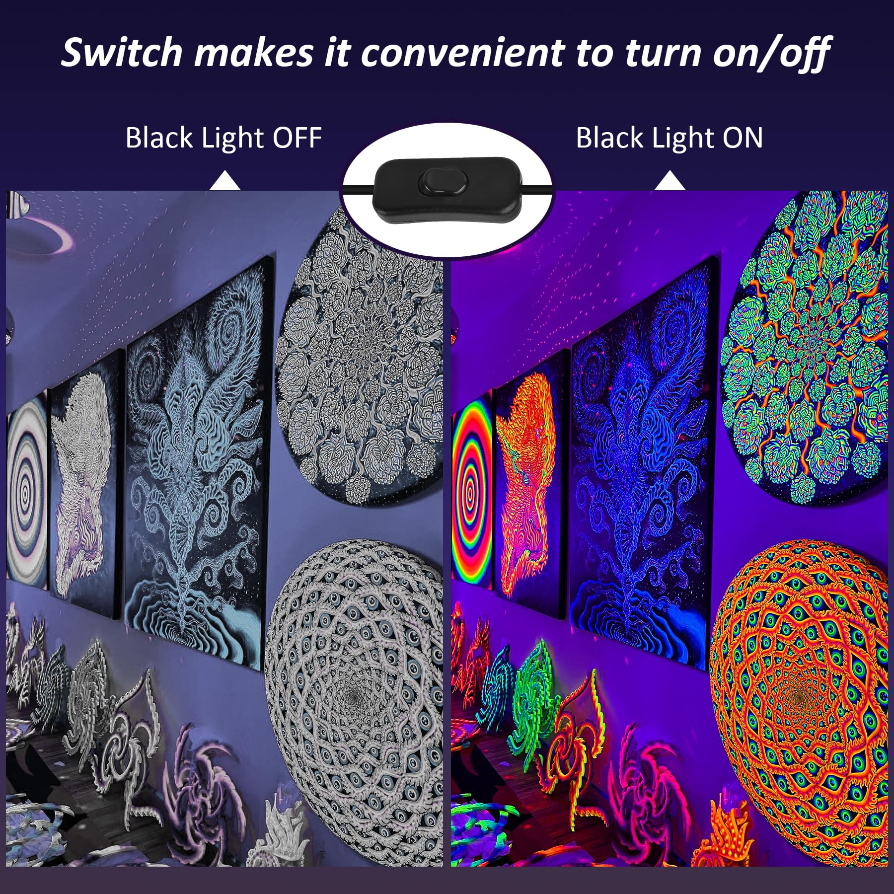 CREPOW 30W Black Lights, 2 Pack LED Blacklight Flood Light with Plug, IP66 Waterproof Black Lights for Glow Party, Glow in The Dark, Stage Lighting, Body Paint, Fluorescent Poster, Neon Glow