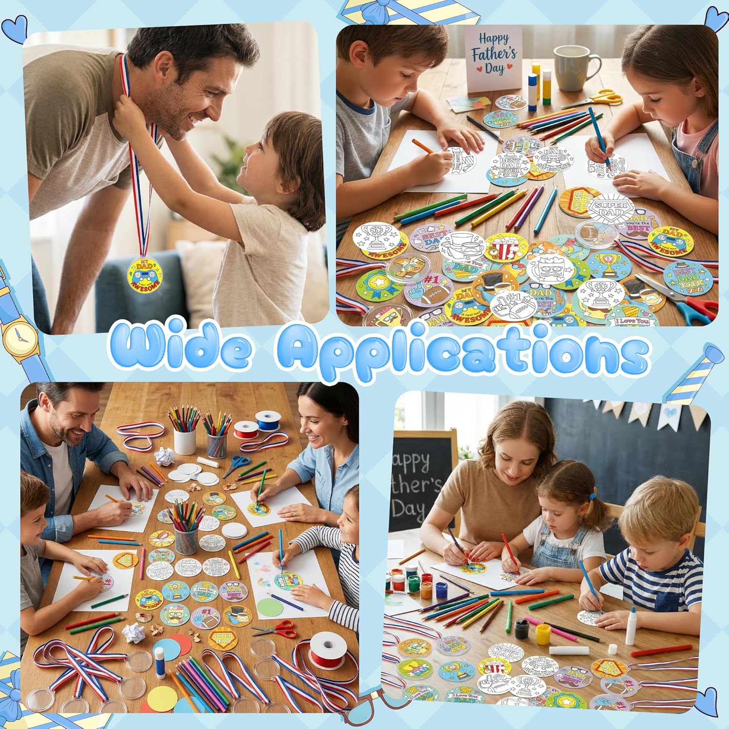 K1tpde 24PCS DIY Coloring Father’s Day Trophy Craft Kit for Kids, Color Your Own Best DAD Award Medals for Father Design Award Medal, Happy from Kids Home School Classroom Activities