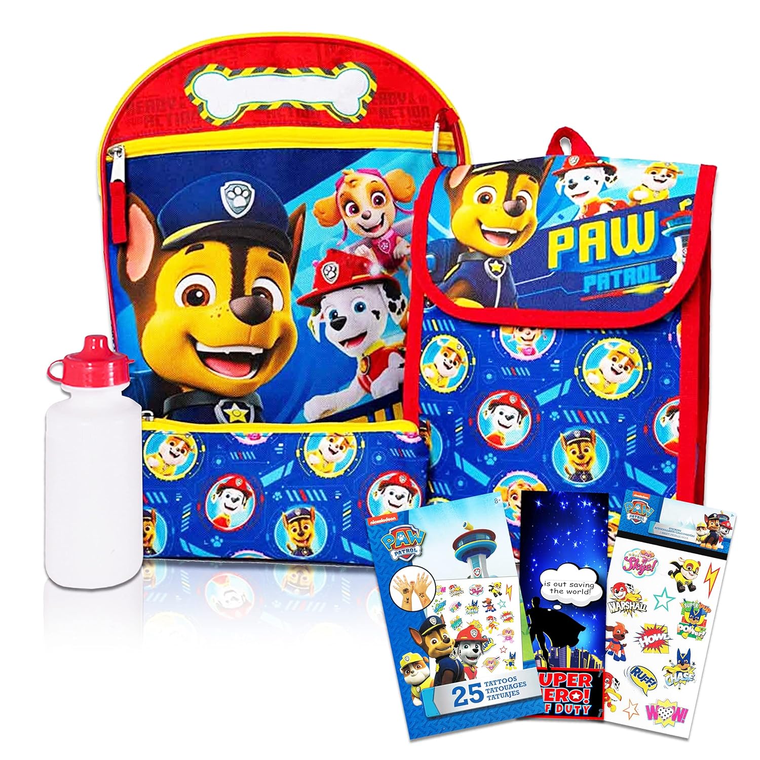 Paw Patrol Backpack and Lunch Box Bundle Set 8 Pc Premium 16" Paw