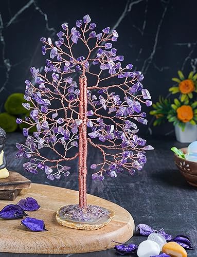 Miniatura 2 de Árbol de la vida de cristal de amatista, árbol de piedras preciosas hecho a mano, base de rodajas de ágata geoda, árbol de la vida de chakras,