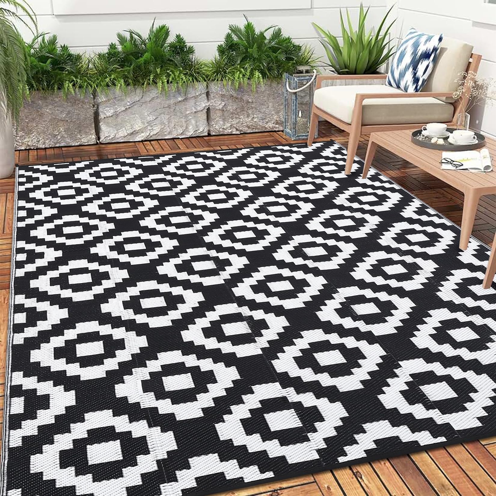 GraveeLife - Alfombra para Exteriores con Material de Paja de plástico para Exteriores, Reversible, Impermeable, para Camping, portátil, Ideal para Caravana, Porche, balcón y Playa