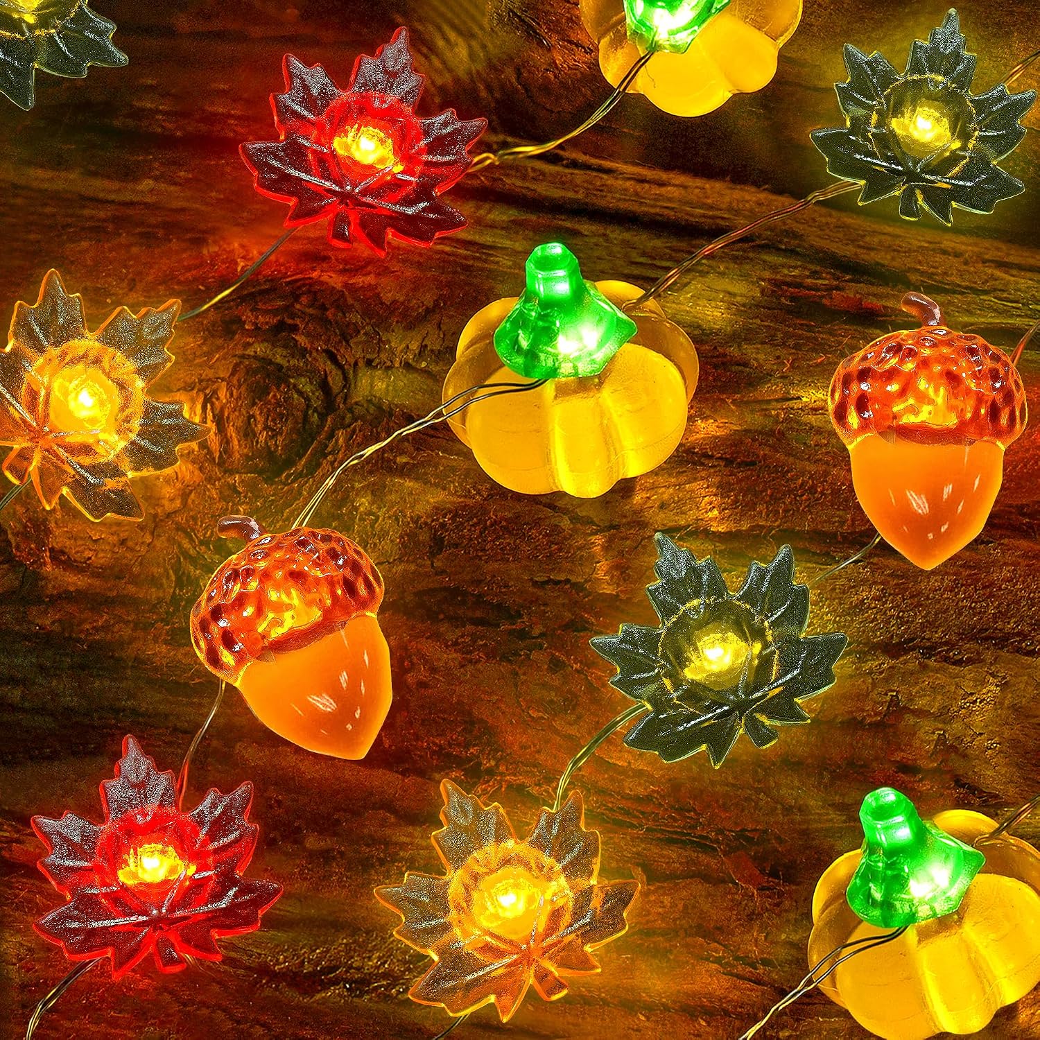 2 Pack Fall Decor String Lights, Battery Operated Copper Wire Fall Lights with Timer, Fall Decorations Acorn Maple Leaves Pumpkin Lights for Autumn Thanksgiving Indoor Home Party Table Decor