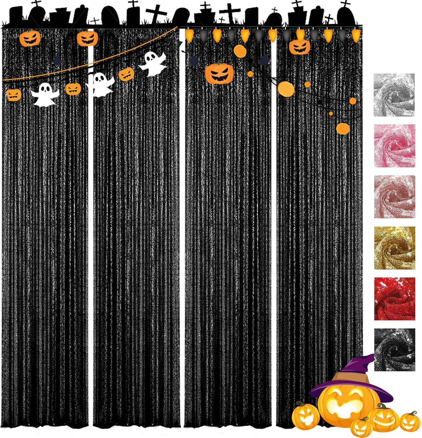 VOK Black Sequin Backdrop Curtains 4 Panels 2FTx8FT Glitter Photography Background for Wedding Birthday Christmas Party Decorations