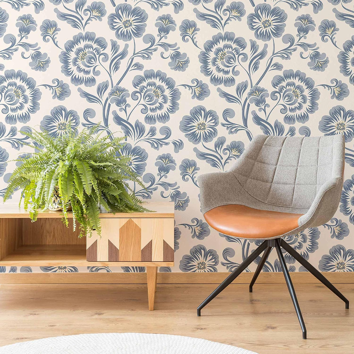 SpeedWallpaper Blue Flower Peel and Stick Removable Wallpaper 5014