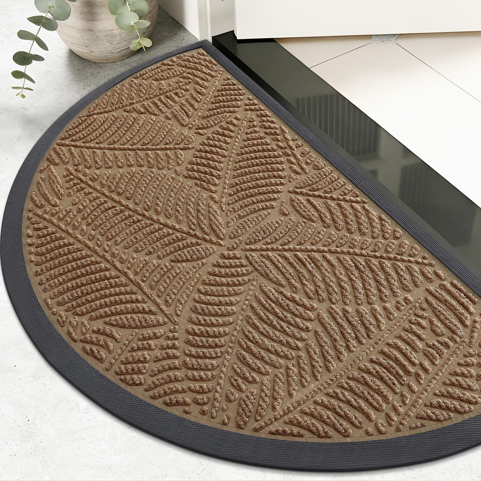 Half Circle Waterproof Door Mat, Sturdy Rubber Doormat, 29.5x17