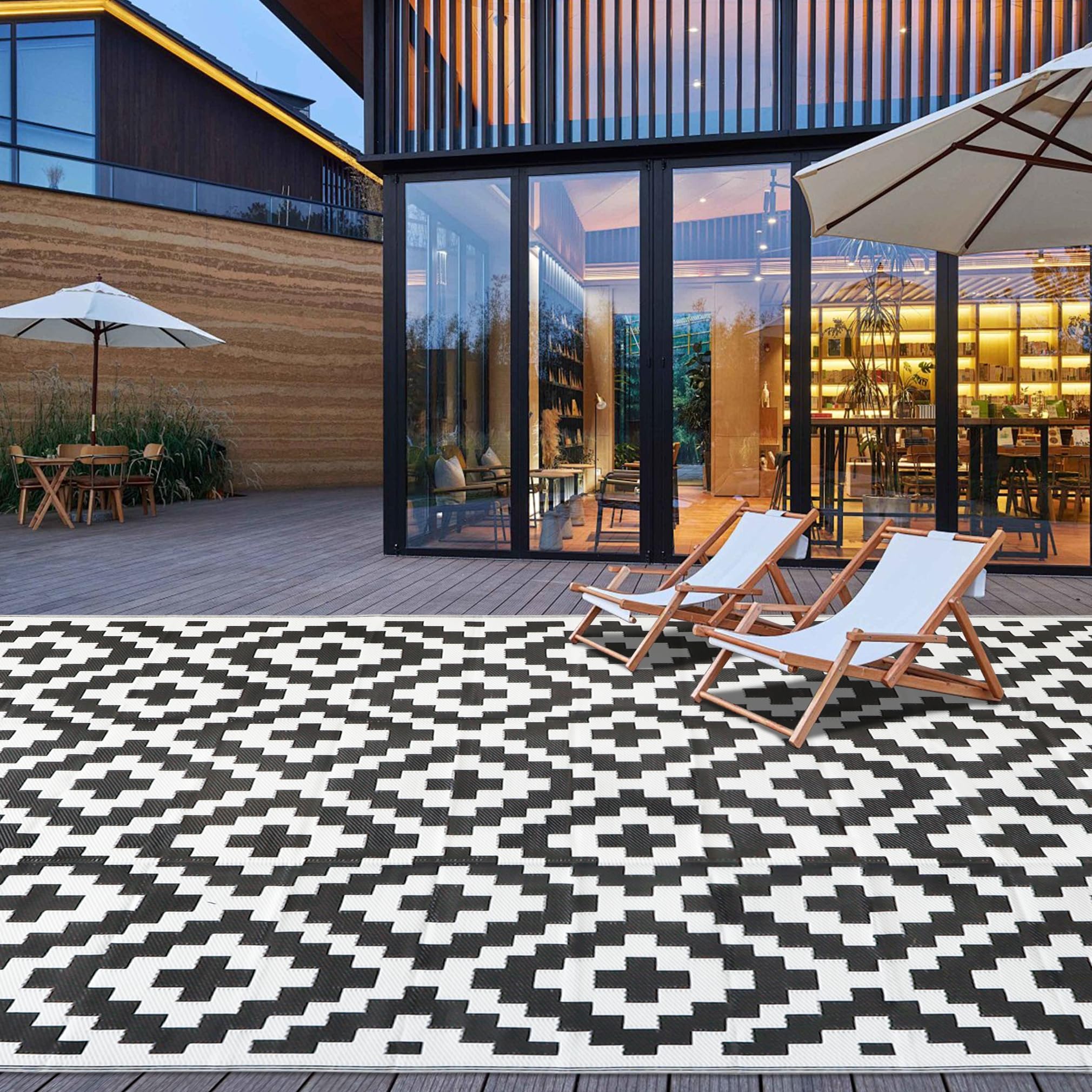 SAND MINE Waterproof Outdoor Rug 9x18 ft, Plastic Straw Rug, Modern Area Rug, Large Floor Mat, RV, Patio, Backyard, Deck, Picnic, Beach, Trailer,