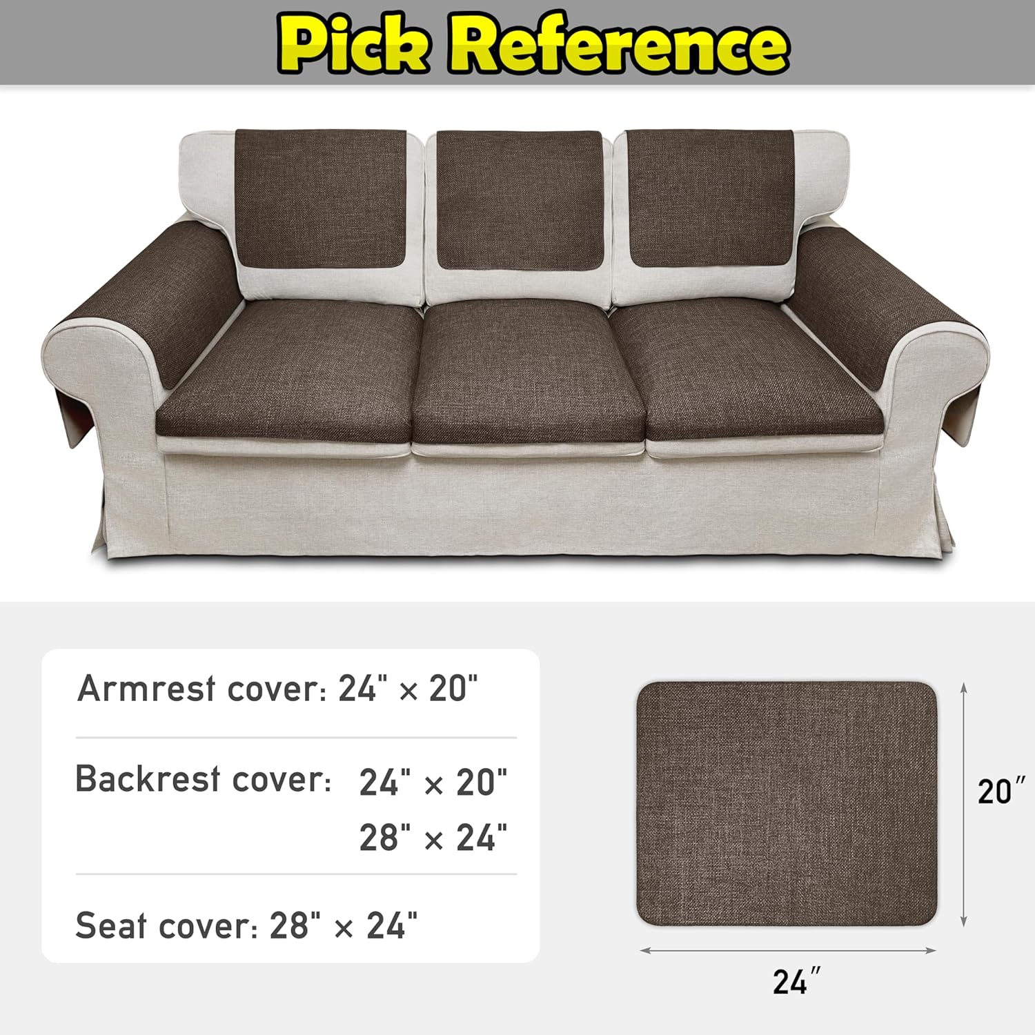 Couch Arm Covers, Waterproof Armrest Cover for Sofa, Armchair, Loveseat, Non-Slip Recliner Arm Cover, Sofa Arm Covers, Headrest Covers, Arm Chair Covers Set of 2 (Brown, 24"×20")