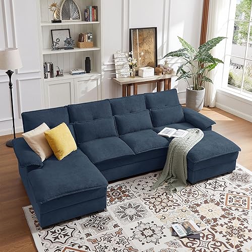 Miniatura 11 de Sofá Seccional Cómodo Cloud Couch de 110" con Almohadas Lumbares, Moderno Sofá Cloud en Forma de U con Doble Chaise y Asiento Profundo para Sala de