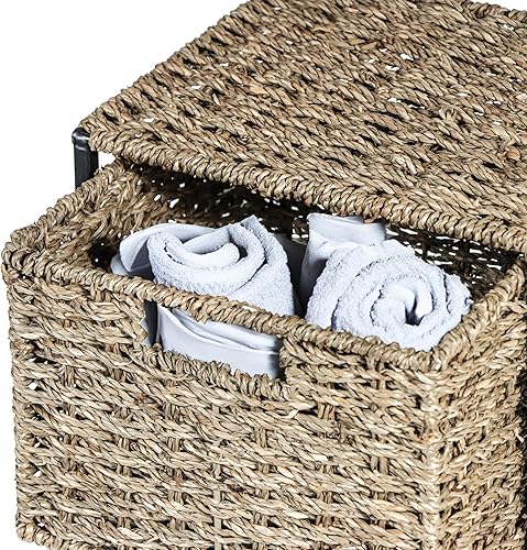 Miniatura 3 de Trademark Innovations Cofre de almacenamiento de 3 cajones de pasto marino y metal de 24 pulgadas, color marrón