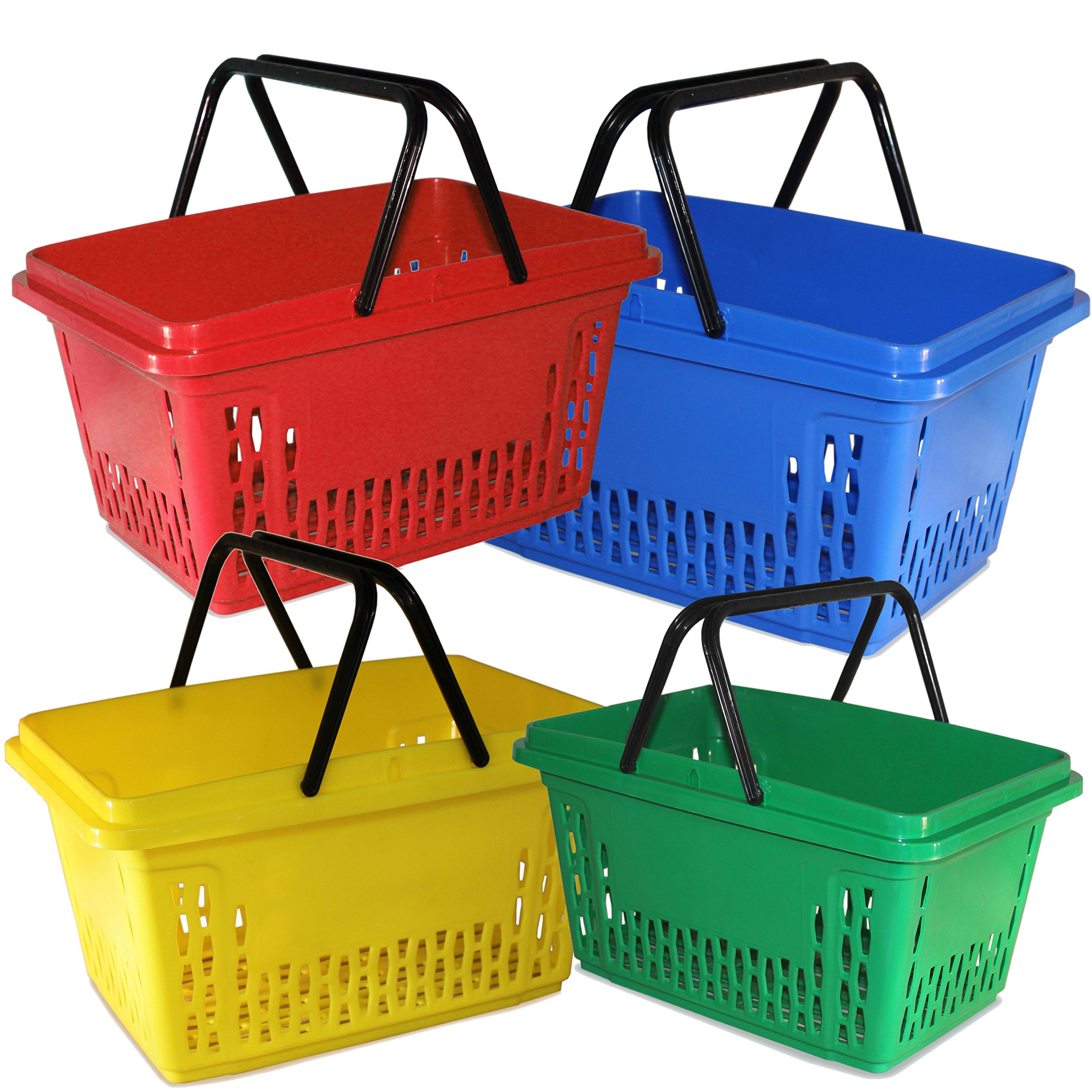 Gerso - 10 Cestini della spesa in plastica con 2 staffe, polipropilene da 40 litri, vari colori blu
