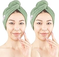 Vista 24 de American Soft Linen Toallas de pelo 100 % algodón para mujer, gorro de toalla de pelo, turbante de algodón para cabello largo y rizado Beige