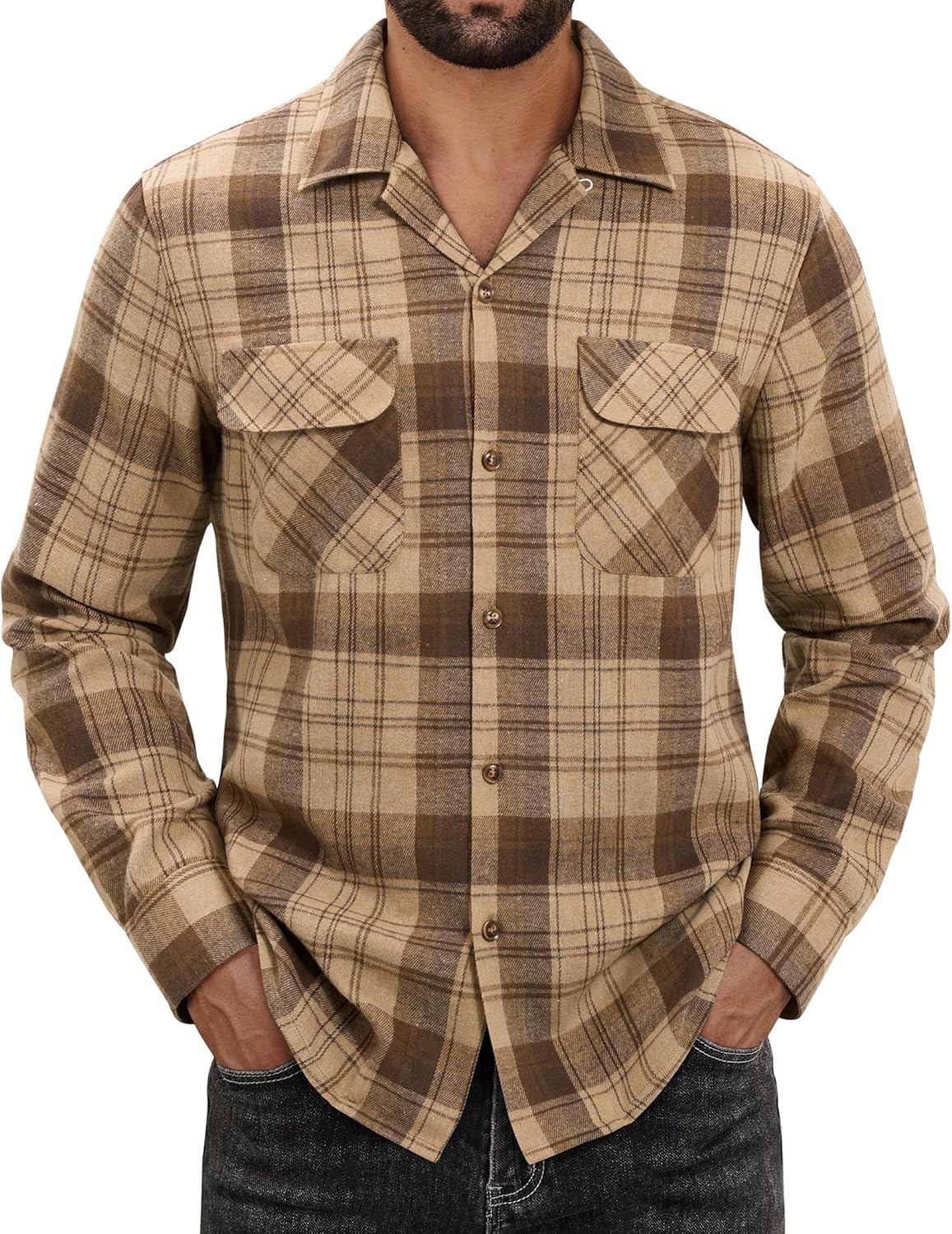 Alimens & Gentle Mens Flannel Shirts Long Sleeve Casual Plaid Button Down Shirt Jacket Work Daily Shackets with Pockets