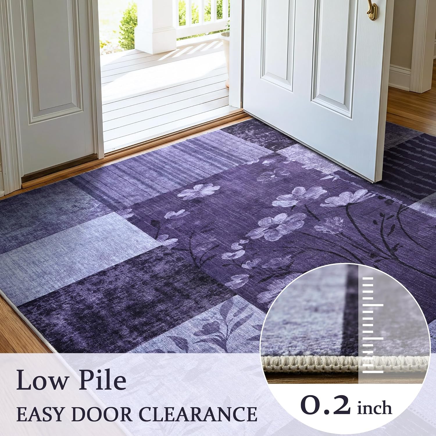 Modern Area Rugs for Living Room, 5x7 Feet Geometric Patchwork Rug, Washable Non-Slip Indoor Low Pile Carpets for Bedroom Dining Room Office Playroom Home Dorm Decor, Dark Purple