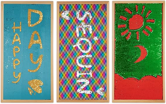 3 Pack 4323Sensory Wall Board -Reversible Sequin Fabric Sensory Wall Panel for Kids, Cuddle Box Must-Haves, Sturdy Wooden Frame