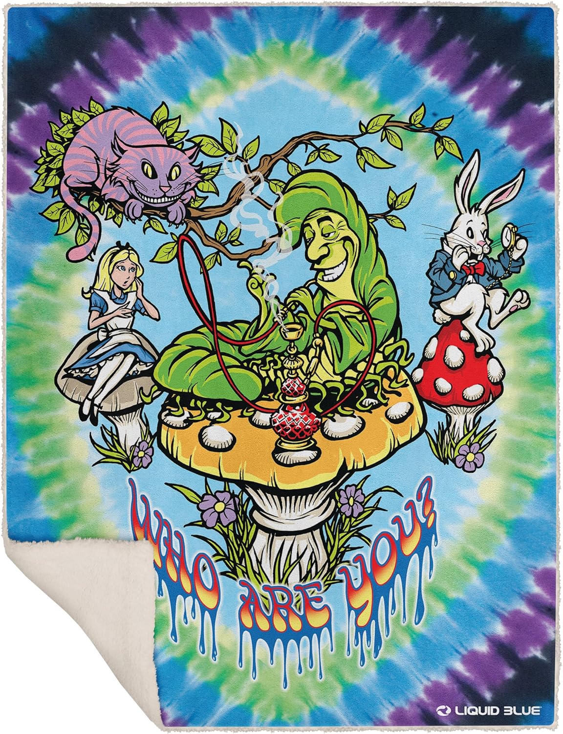 Liquid Blue Wonderland All Mad Here Tie Dye Warm Fleece Throw Blanket, multi, 50" X 60"