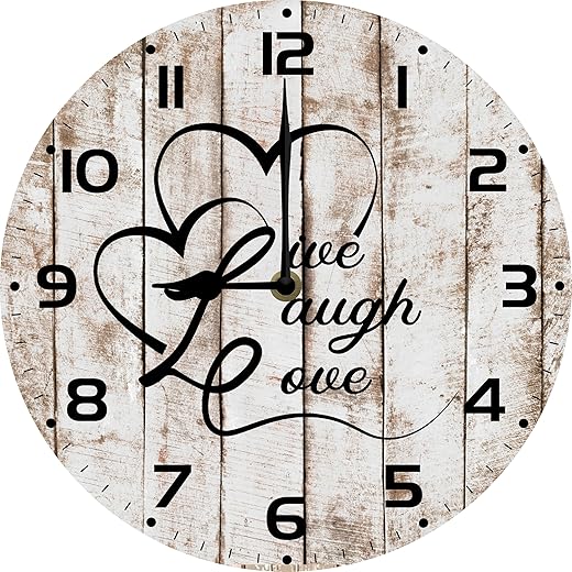 SRongmao Rustic Wood Sign Live Laugh Love Wall Clock 10inch Silent Non Ticking Battery Operated