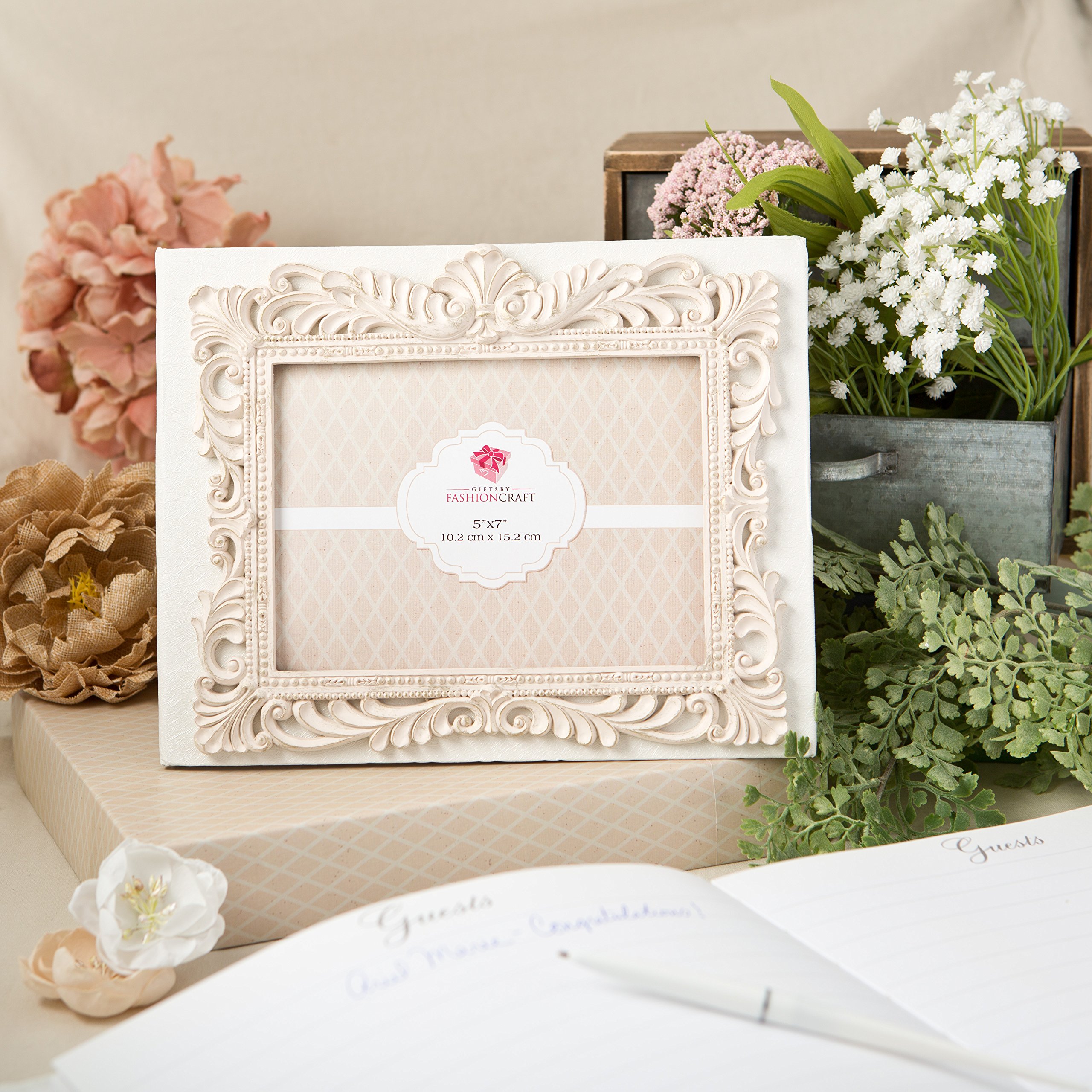 FASHIONCRAFT Baroque Design Guest Book with Photo Cover, Ivory