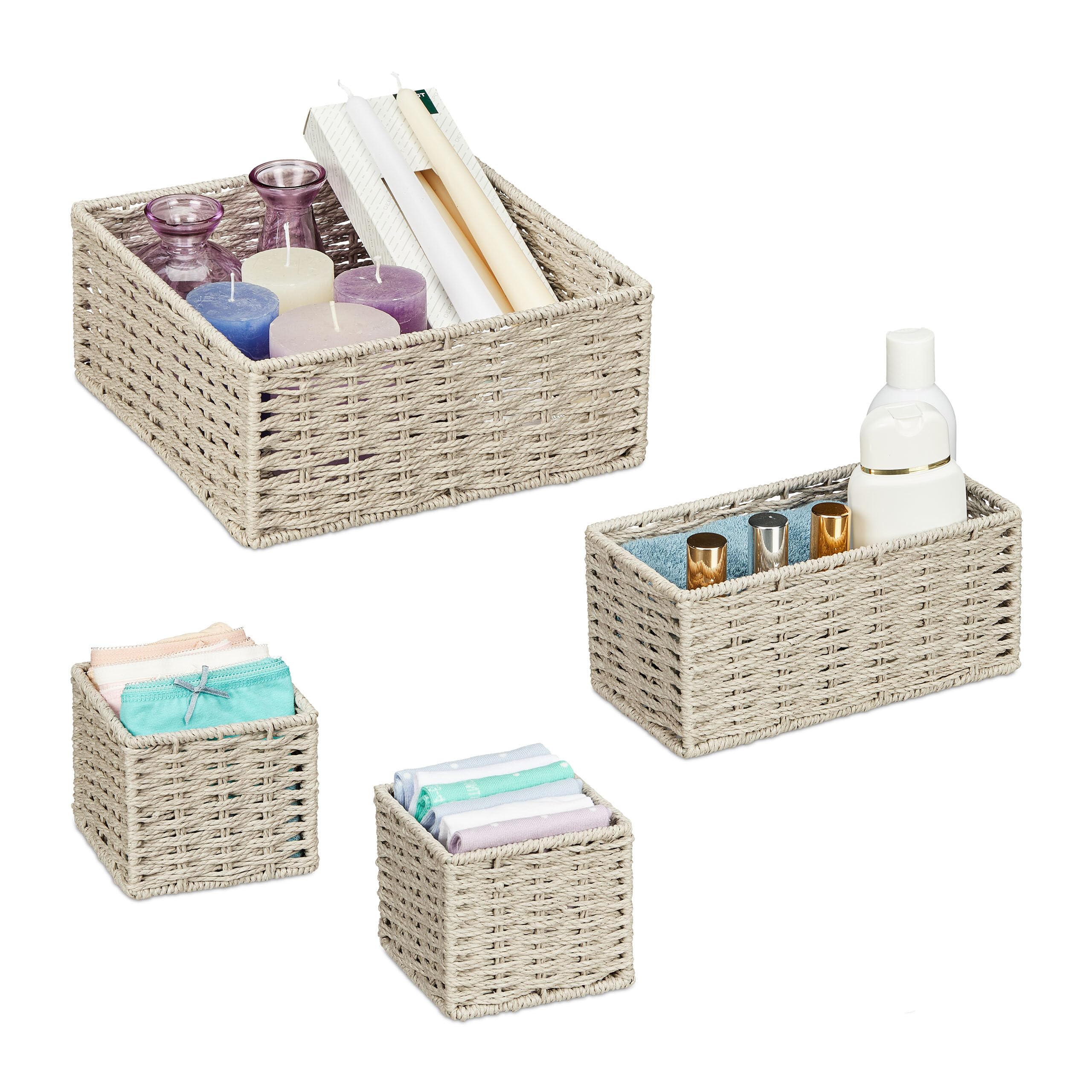 Panier de rangement Relaxdays en tissu tressé gris (lot de 4, 3 tailles)
