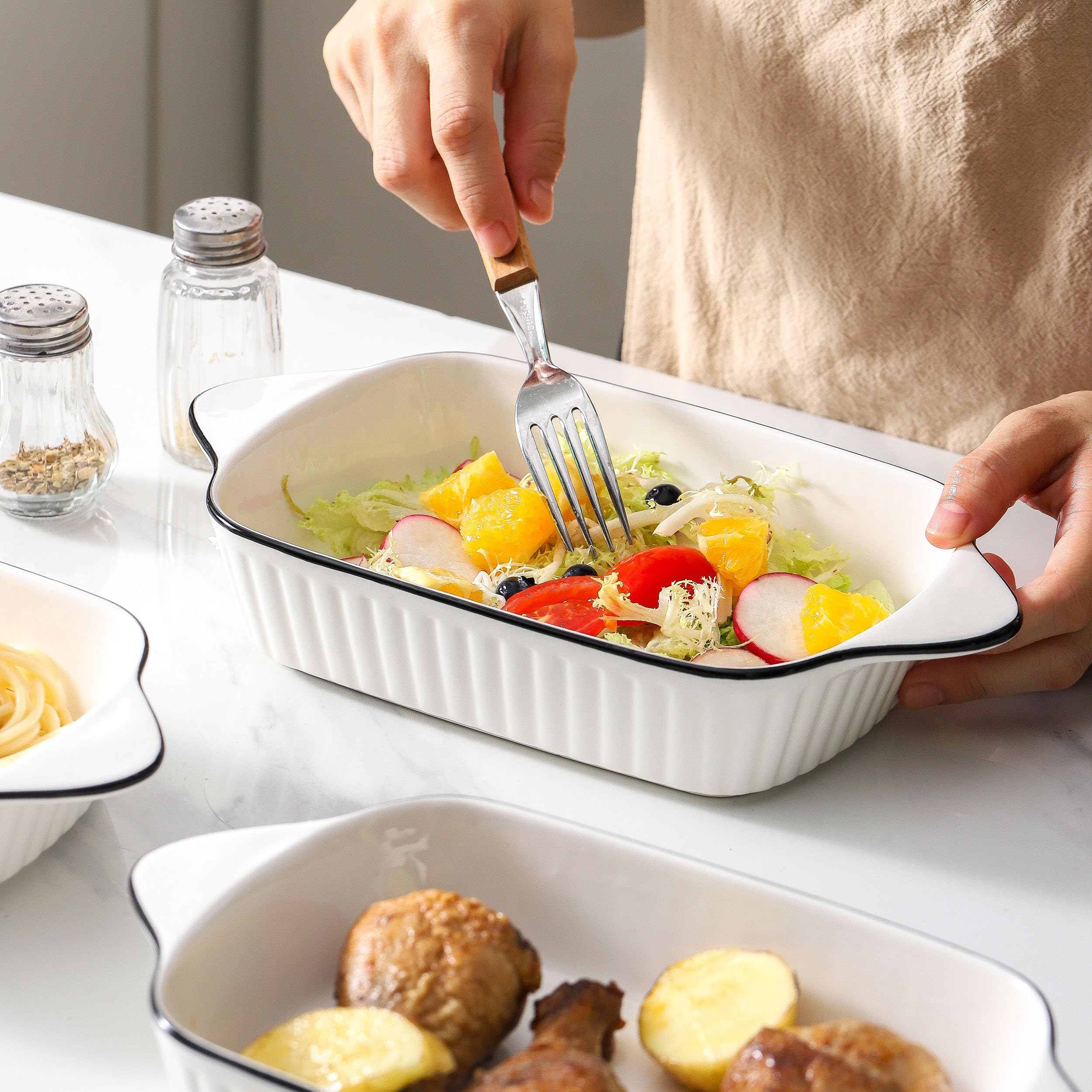 Bakeware Set Stoneware Baking Dish With Lid Baking Dish 3-Piece