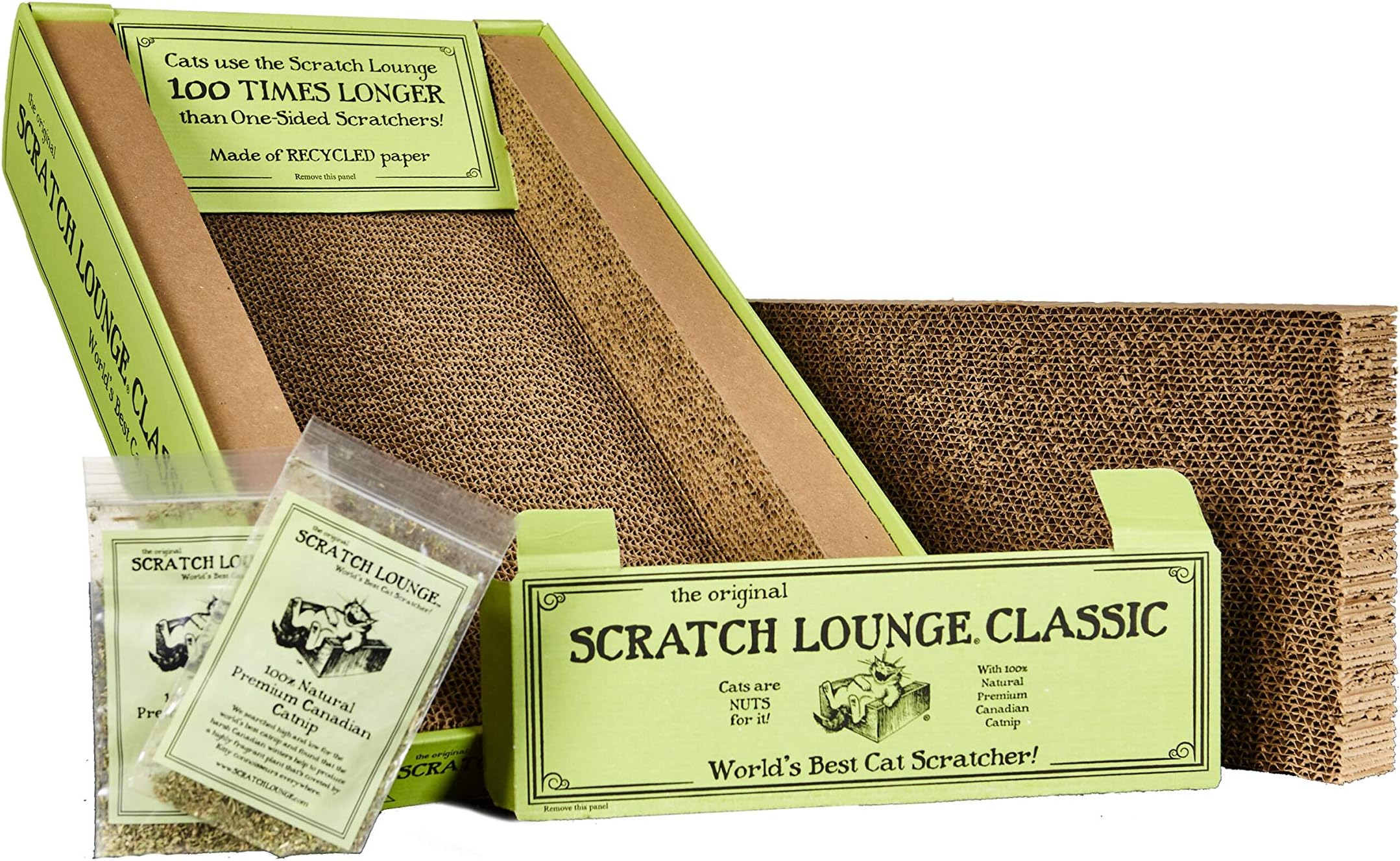 Scratch Lounge - Reversible Cardboard Cat Scratcher with Floor Refill and Catnip