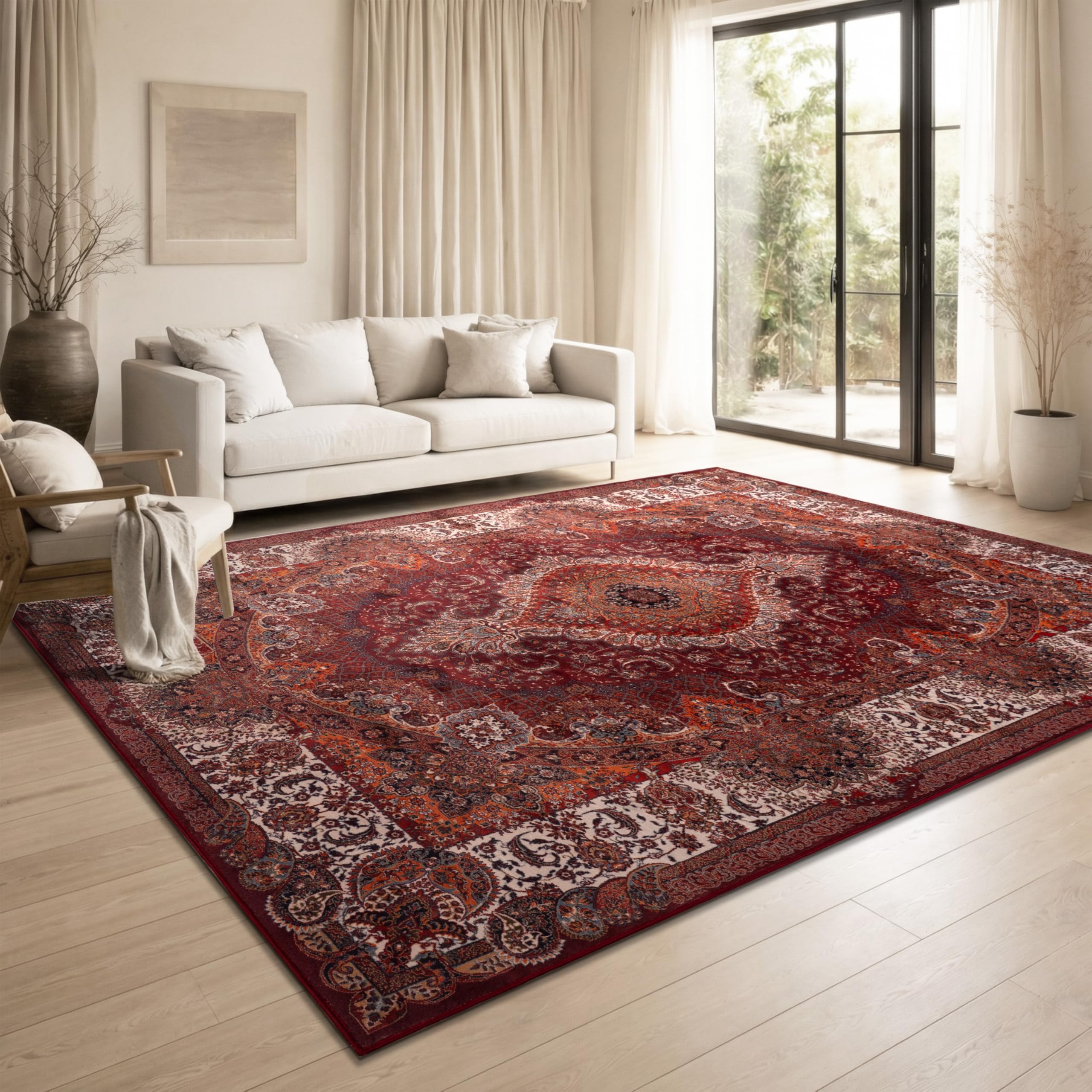 Paco Home Vintage Wohnzimmerteppich Kurzflor klassisches orientalisches Design waschbar & rutschfest pflegeleicht Schlafzimmer Esszimmer, Farbe:Rot-Orange, Größe:200x280 cm